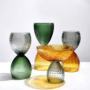 Crystal Coast Modern Nordic Luxury Textured Glass <b>Vase</b> Set Colorful Geometric Design Eco-Friendly Tabletop Wedding Home Decor - Product Image 1