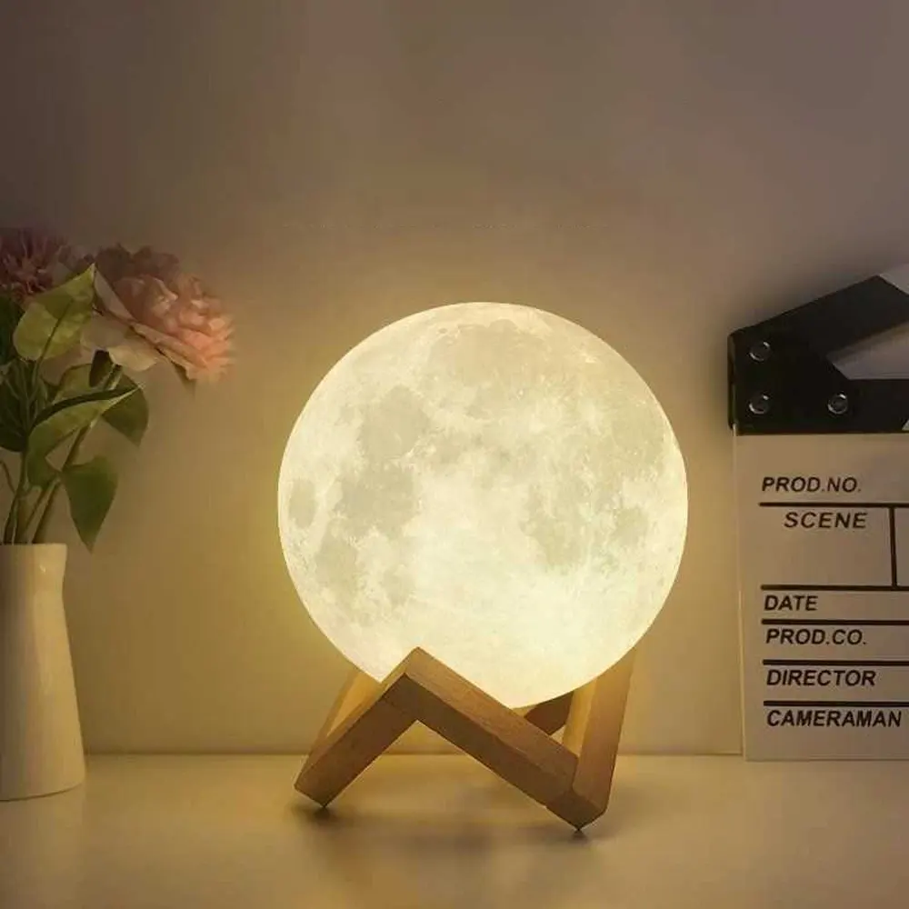 Şarj edilebilir LED gece lambası 16 renk değiştirme 3D baskı ay lambası dokunmatik uzaktan kumanda ile ay ışığı çocuk ev dekorasyonu