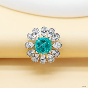 新到货纯银女士阿什切切割实验室培育帕拉伊巴碧玺和莫桑石戒指镀铑镶石 - Product Image 3