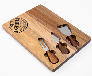 Ensemble de planches à fromage en bois d'acacia avec logo personnalisé, 3 couteaux à fromage, plateau de charcuterie pour fête, vaisselle en gros - Product Image 2