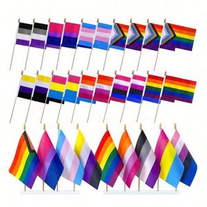 <b>Mini</b> <b>Hand</b> Waving Flag with Pole 100% Polyester Cheap Full Color Printing Custom 14x21cm Gay Pride Rainbow Small <b>Hand</b> Flag - Product Image 1