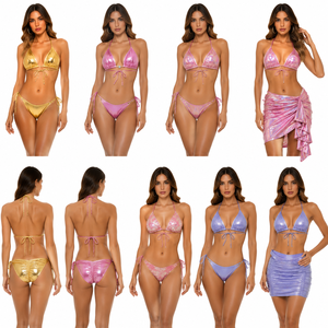 Conjunto de Bikini a Cuadros para Mujer, Dos Piezas con Tirantes Ajustables, Traje de Baño Elástico de Poliéster y Spandex, Servicio OEM - Product Image 2