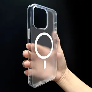 Capa magnética fosca transparente para celular, capa de TPU acrílica fosca translúcida à prova de choque para iPhone 14 15 Pro Max, 2.0 mm