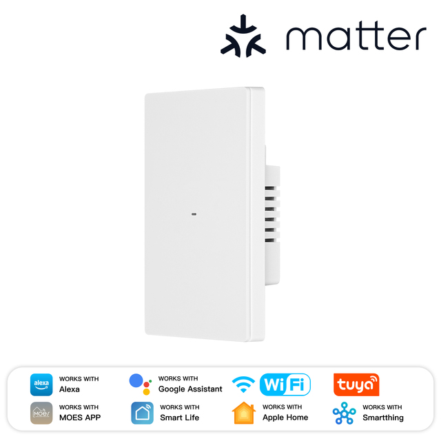 MOES Tuya Star Grand Series Matter WiFi Smart Light Switch 10A Neutral Required Work with Alexa Google Apple Homekit Smartthings