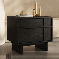 Mesa de Noche de Madera Maciza Moderna y Minimalista con Dos Cajones, Mesa Auxiliar con Acabado de Madera para Dormitorio u Hotel