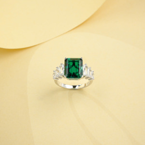 S925 Sterling <b>Silver</b> Lab Created <b>Emerald</b> <b>Ring</b> - Product Image 2