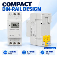 THC15A Saklar Timer Digital AC 220V DIN Rail yang Dapat Diprogram, Saklar Waktu Harian Mingguan dengan 16 Program Nyala Mati