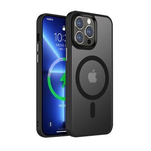 Custodia magnetica caricata trasparente per <span class=keywords><strong>iPhone</strong></span> 12 <span class=keywords><strong>13</strong></span> 14 15 Plus 16E 16 Pro Max Matte TPU PC traslucido con fotocamera nera cerchio - Product Image 1