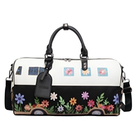 Sac de voyage personnalisé avec broderie florale sur toute la surface, bandoulière réglable, sac de week-end léger en PU grainé, 45 cm