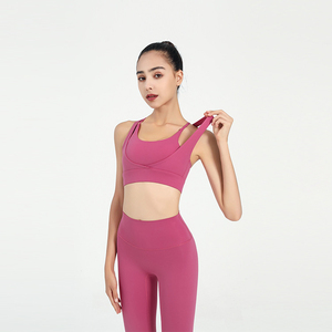 Sujetador deportivo de cuello alto ajustable para <span class=keywords><strong>mujer</strong></span>, <span class=keywords><strong>camiseta</strong></span> sin mangas de impacto ligera y transpirable para gimnasio, correr, Yoga, Top corto Sexy para adultos - Product Image 5