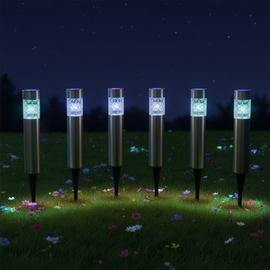 Lampes solaires de jardin, lot de 6, en acier inoxydable, étanches IP65, LED, pour pelouse, extérieur, lumière blanche chaude, alimentées par capteur - Product Image 2