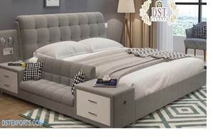 Cama Contemporánea Resistente de Tamaño Personalizado, Tapizada en Cuero Blanco, Diseño Moderno, Muebles de Dormitorio de Madera de Teca, Color Personalizado DST - Product Image 4