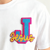 Patch brodé multicolore personnalisé en chenille écologique avec lettre J Jésus, applique religieuse pour casquettes universitaires