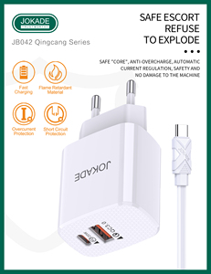 Jokade tốt nhất USB Loại C pd20w + qc18w kép cổng tường sạc và cáp dữ liệu 20W PD nhanh chóng sạc điện thoại di động Power Adapter - Product Image 4