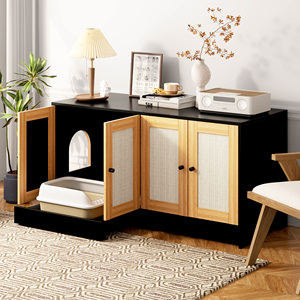 Caja de arena doble para 2 gatos, mueble oculto con puertas de ratán, 47 pulgadas de largo x 19.8 pulgadas de ancho - Product Image 4