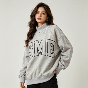 Felpa Oversize Personalizzata <span class=keywords><strong>con</strong></span> Stampa Logo, Maniche Lunghe, Collo Alto, Modello Ampio Speciale per Donne - Product Image 3