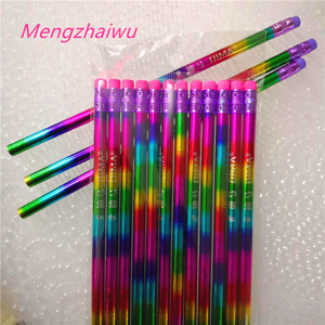 Inde meilleure vente papeterie en gros pour fille dans les fournitures scolaires arc-en-ciel <span class=keywords><strong>Laser</strong></span> conception mignon <span class=keywords><strong>crayon</strong></span> 2b 12 pièces/sac crayons en bois - Product Image 4