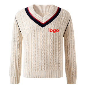Pull en tricot personnalisé coton Old Money Style classique Vintage hiver surdimensionné col en V pull en cachemire pull en laine pour hommes - Product Image 1