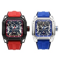Robot carré pour hommes, montre mécanique évidée entièrement automatique, montre lumineuse étanche pour hommes