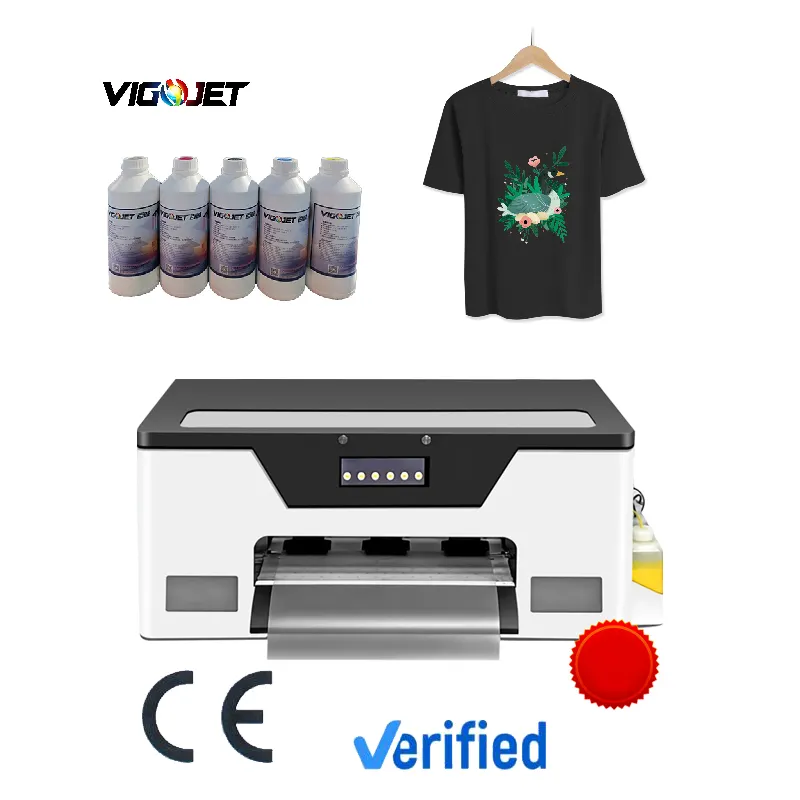 VIGOJET मिनी डीटीएफ प्रिंटर टी-शर्ट ट्रांसफर प्रिंटिंग मशीन 24 इंच शेकर हीटर ड्रायर स्याही परिसंचरण कारतूस के साथ