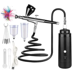 Airbrush Kit Met Compressor, Draagbare Draadloze Luchtborstelpistool Set Voor Het Schilderen Van 30psi Zwaartekracht Met Dubbele Actie Mini Airbrush