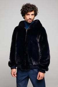 Hip Hop Style Luxury Black Custom Zipper up Mens Mink Coat Price Oversized Mink Fur Coat Men Full Zip up <strong>Hoodie</strong> Mink Coat - Product Image 2