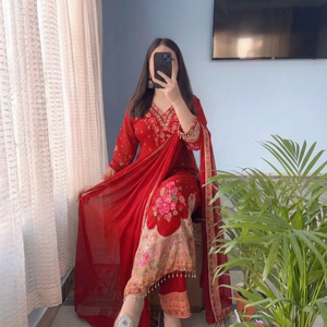 Luxury 3-Piece Polyester Muslin Traditional Salwar Kameez Set Vibrant Floral Prints Dupatta Anarkali Kurta Pant Women's Party - Product Image 1