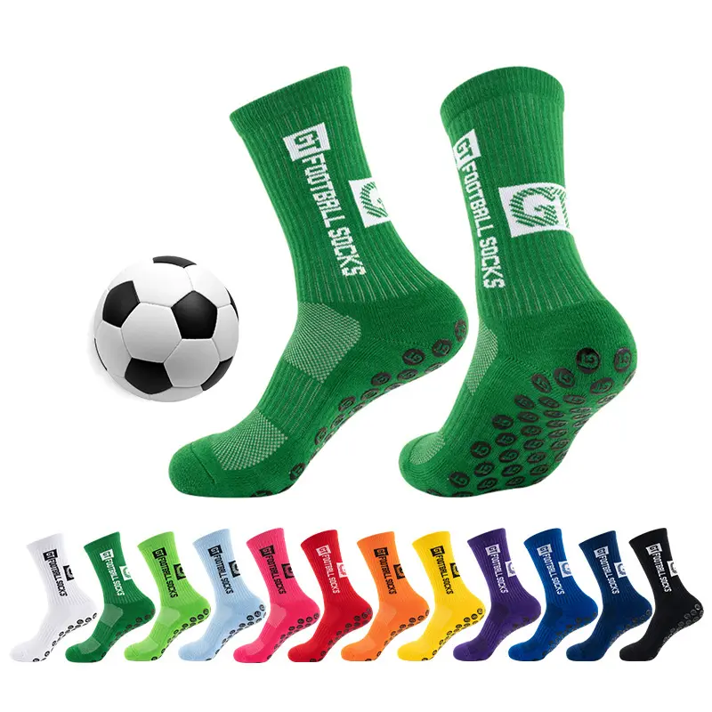 Venta al por mayor antideslizante personalizado logo agarre multicolor Deportes Fútbol calcetines de fútbol corte para hombres mujeres