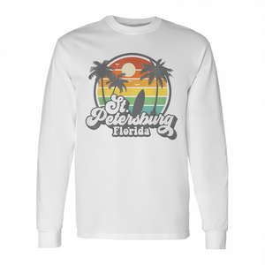 Camiseta de manga larga St Petersburg Florida Surf, diseño retro vintage, gráfico de palmeras al atardecer - Product Image 2
