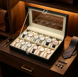 Boîte de présentation de montres de luxe, étui de rangement en cuir pour 12 montres avec fenêtre transparente, boîte organisatrice pour collectionneur de montres-bracelets - Product Image 4
