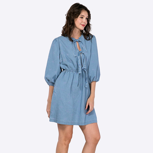 Robe d'été décontractée en denim imprimée personnalisée pour femmes, fabricant pour femmes - Product Image 3