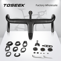 Manillar Integrado de Fibra de Carbono TOSEEK para Bicicleta de Carretera, Diámetro de Abrazadera 28.6mm, Caída 127mm, Alcance 77mm, con Soporte para Ciclocomputador