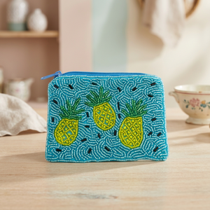Porte-monnaie ananas perlé fait main, mini pochette zippée, motif fruit, sac à monnaie en tissu, cadeau - Product Image 3