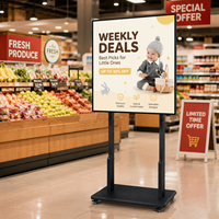 Écran publicitaire LCD intelligent portable de 65 pouces avec quatre bords égaux, support mobile pour promotion en magasin