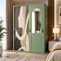 Armoire à 2 portes coulissantes en acier au design moderne avec un imprimé floral élégant et un miroir de pleine longueur pour la chambre à coucher