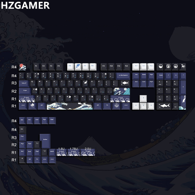 HZGAMER 132 Keys Cherry Profile PBT Keycap Set Black Coral Sea Keycaps