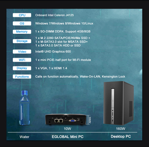 Mini PC de escritorio sin ventilador ESTACIÓN DE TRABAJO 2xRS232 COM Win 10 Home Office Business J4125 Mini computadora <span class=keywords><strong>8GB</strong></span> <span class=keywords><strong>DDR4</strong></span> 128GB NVME HD VGA 6xUSB - Product Image 5