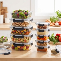 Wishome Ensemble de 10 contenants de conservation alimentaire en verre, hermétiques, anti-fuite, boîtes de préparation des repas, compatibles micro-ondes et four, organisateurs de cuisine