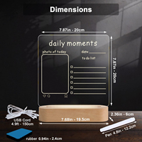 Tableau blanc effaçable à sec en acrylique avec éclairage LED chaud, support en bois pour notes, mémos, messages