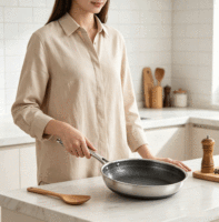 Poêle universelle FLEY en acier inoxydable, hybride nid d'abeille, antiadhésive, cuisson uniforme, durable, pour friture quotidienne