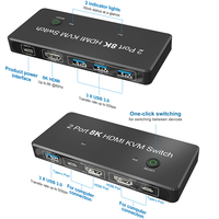 Conmutador KVM de 2 puertos con 4 entradas 5 salidas para Cable HDMI Nuevo 8K/60Hz 4K/144Hz USB3.0 para A088 para interruptor HDMI y cámara portátil