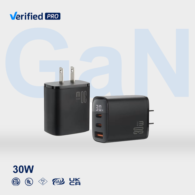 TKT 30W GaN Charger Safe Fast Charging Three Port Digital Display Multi Socket for Android Laptop PD Type-C OTP OVP