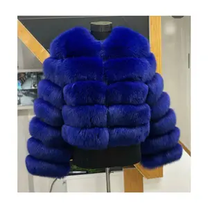 RX Furs pakaian terbaru Royal Blue Outwear jaket bulu rubah asli model Finlandia trendi mantel bulu wanita kualitas tinggi