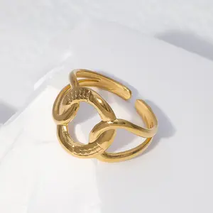 Exquisito anillo de acero inoxidable con Cruz geométrica, estilo INS, apertura Popular, ajustable, chapado en oro de 18 quilates, anillo redondo Simple para mujer