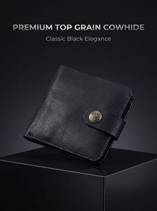 Vintage Genuine Leather Men's <b>Wallet</b> Retro Distressed Cowhide Bifold Purse Short Card Holder with Snap Button Luxury Clutch - Product Image 2