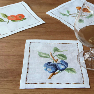 Servilletas de Lino para Cócteles con Diseño de Frutas de Huerto |   Servilletas de Mesa Reutilizables Ecológicas de Lino 100% Natural Premium - Product Image 1