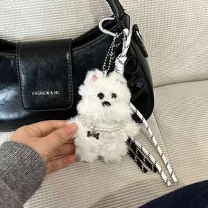 Adorable pendentif en peluche West Highland, porte-clés chien mignon avec collier nœud d'amour pour sacs (vente en gros disponible) - Product Image 6