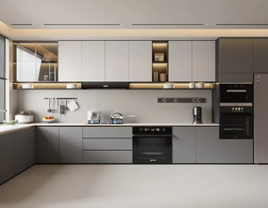 <span class=keywords><strong>Buffet</strong></span> moderne sans poignées avec éclairage LED et étagères ouvertes en chêne blanc pour <span class=keywords><strong>salon</strong></span> et appartement - Product Image 2