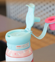 Bouteille d'eau isotherme en acier inoxydable pour enfants, 16 oz, avec double ouverture, anti-fuite, pour l'école