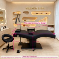 Nouveau Lit de Massage Électrique Incurvé en Cuir Noir avec 3 Moteurs, Table et Lit de Beauté pour Soins du Visage et des Cils avec Lumières